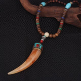 Unisex Handmade Necklace Nepal Buddhist Mala Wood Beads Pendant &