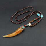 Unisex Handmade Necklace Nepal Buddhist Mala Wood Beads Pendant &