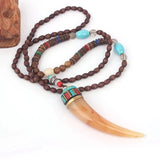 Unisex Handmade Necklace Nepal Buddhist Mala Wood Beads Pendant &