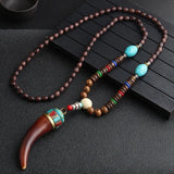 Unisex Handmade Necklace Nepal Buddhist Mala Wood Beads Pendant &
