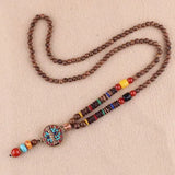 New Vintage Nepal Long Buddhist Mala Wood Beaded Pendant & Necklace