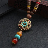 New Vintage Nepal Long Buddhist Mala Wood Beaded Pendant & Necklace