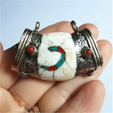 Real Nepal Old Naga Conch Shell Big Pendant Copper Capped Tibetan
