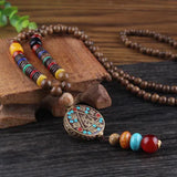 New Vintage Nepal Long Buddhist Mala Wood Beaded Pendant & Necklace