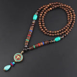 New Vintage Nepal Long Buddhist Mala Wood Beaded Pendant & Necklace