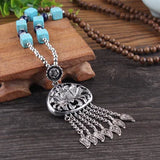 New Vintage Nepal Long Buddhist Mala Wood Beaded Pendant & Necklace