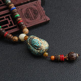 New Vintage Nepal Long Buddhist Mala Wood Beaded Pendant & Necklace