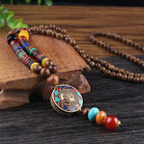 New Vintage Nepal Long Buddhist Mala Wood Beaded Pendant & Necklace
