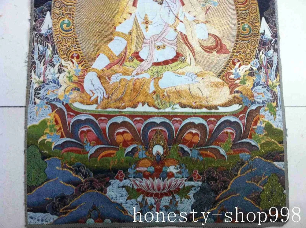 Tibet Silk Embroidery Art Buddhism Tangka green tara buddha Thangka