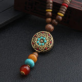 New Vintage Nepal Long Buddhist Mala Wood Beaded Pendant & Necklace