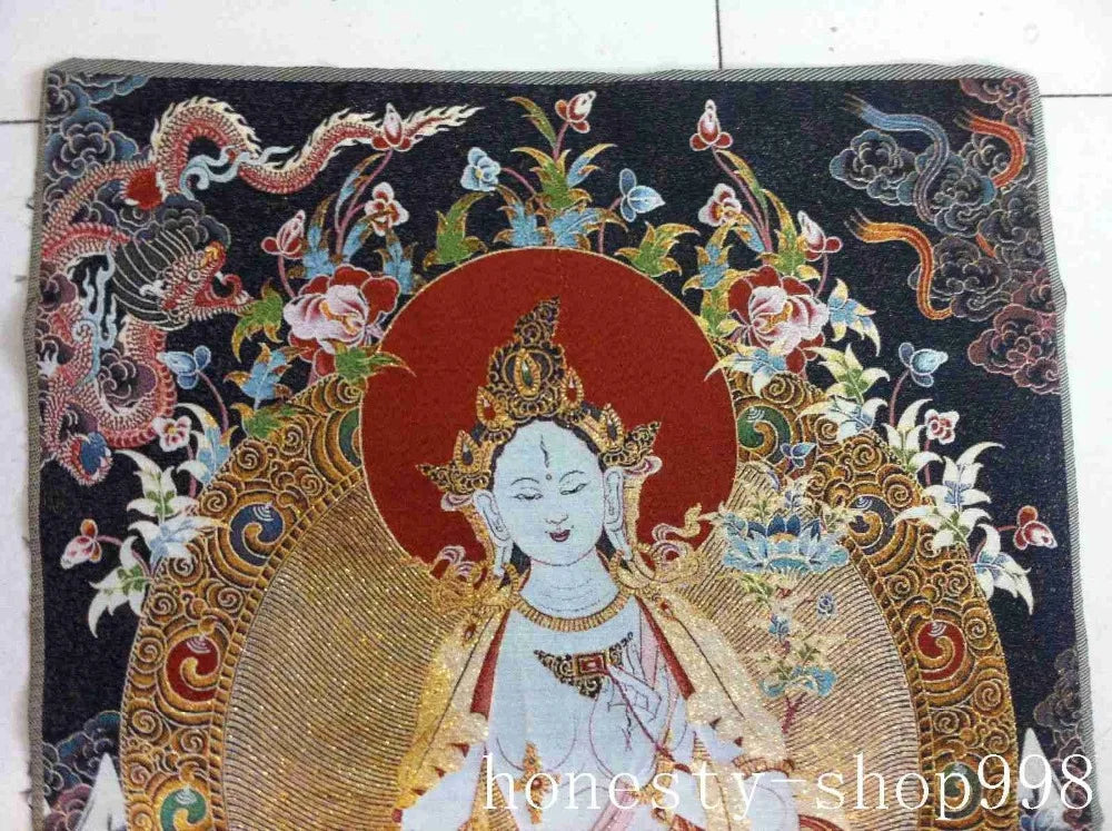 Tibet Silk Embroidery Art Buddhism Tangka green tara buddha Thangka