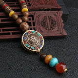 New Vintage Nepal Long Buddhist Mala Wood Beaded Pendant & Necklace