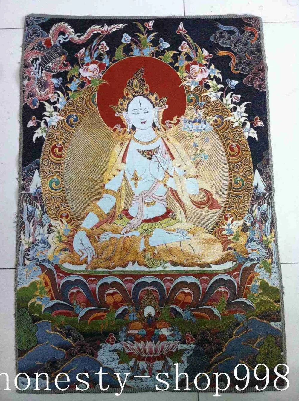Tibet Silk Embroidery Art Buddhism Tangka green tara buddha Thangka
