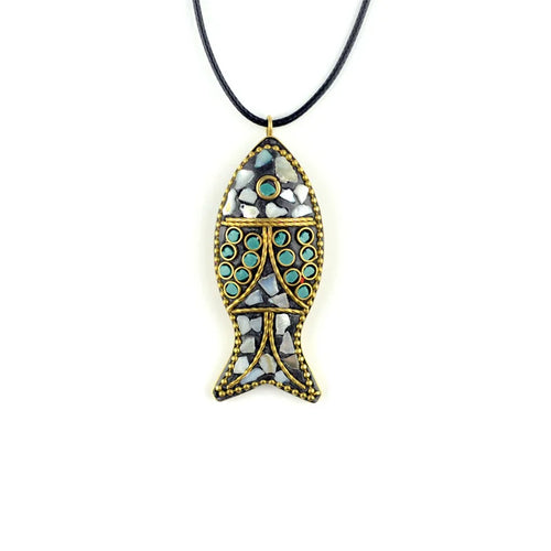 60x24mm Nepal Handmade Fish Pendant Creative Ethnic Style Necklace
