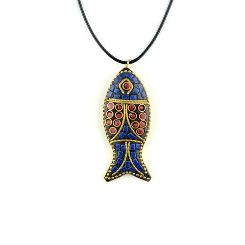 60x24mm Nepal Handmade Fish Pendant Creative Ethnic Style Necklace