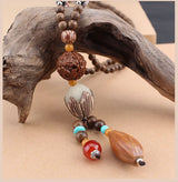 New Vintage Nepal Long Buddhist Mala Wood Beaded Pendant & Necklace